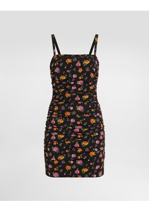 Dolce & Gabbana Small Rose Bouquets-print Draped Charmeuse Dress - Woman Dresses Multicolor 36