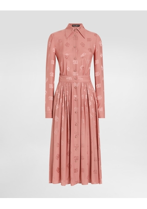 Dolce & Gabbana Silk Satin Jacquard Shirt Dress With Dg Logo - Woman Dresses Pink 46