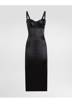 Dolce & Gabbana Satin Calf-length Corset Dress With Bra Detail - Woman Dresses Black Satin 48