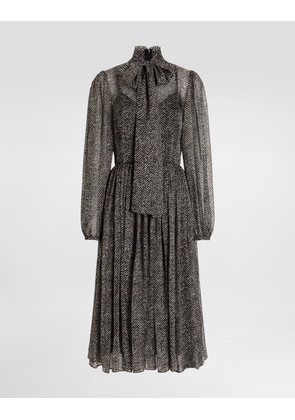 Dolce & Gabbana Silk Chiffon Dress With Chevron Print - Woman Dresses Multicolor 40