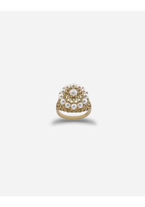 Dolce & Gabbana Romance Ring In Yellow Gold And Pearls - Woman Rings Gold 52