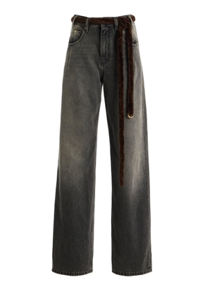 DARKPARK Lu Fur-Trimmed Rigid High-Rise Straight-Leg Jeans - Moda Operandi