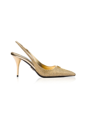 Prada Crystal-Embellished Satin Slingback Pumps - Moda Operandi