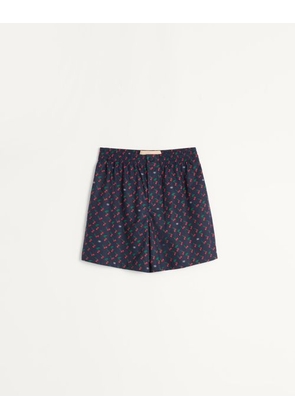 Valentino Cotton Poplin Bermuda Shorts With Cherryfic Print Man BLUE 44