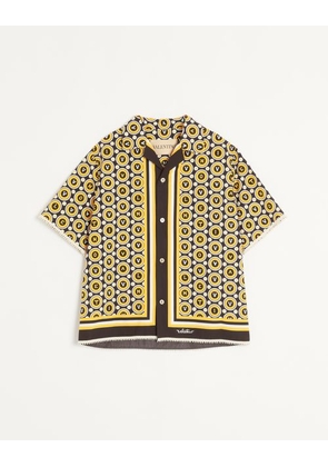 Valentino Cotton Poplin Bowling Shirt With Bulles Royales Print Man BLACK/YELLOW/IVORY 44