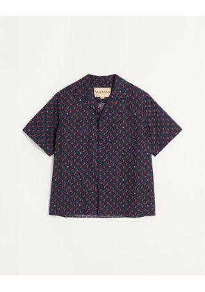 Valentino Cotton Poplin Bowling Shirt With Cherryfic Print Man BLUE 44