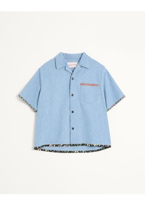 Valentino Denim Bowling Shirt With Floral Print Trim Man DENIM 44