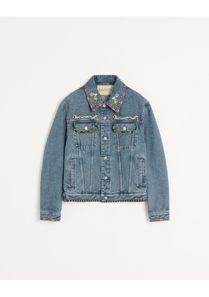 Valentino Denim Jacket With Beaded Embroidery And Printed Edges Man BLUE 44