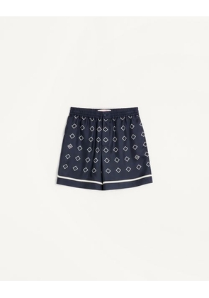 Valentino Silk Twill Bermuda Shorts With All-Over Opticool Print Man BLUE/BUTTER 46