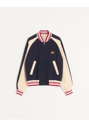 Valentino Wool And Cotton Bomber Jacket With Vlogo And Le Le Chat De La Maison Patch Man BLUE/BUTTER 44