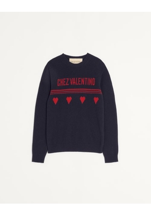 Valentino Wool Jumper With Chez Valentino Jacquard Motif Man BLUE/RED L