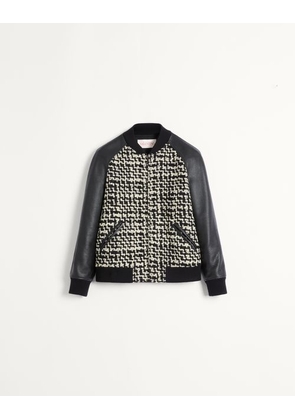 Valentino Wool Tweed Bomber Jacket With Chez Valentino Patch Man IVORY/BLACK 44