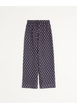 Valentino Lightweight Cuffed Linen Trousers With Voyage Imaginaire Print Man NAVY/CREAM/RED 44