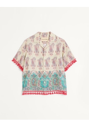 Valentino Lightweight Linen Bowling Shirt With Voyage Imaginaire Print Man MULTICOLOUR 44