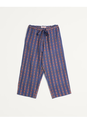 Valentino Linen Pyjama Bottoms With Voyage Imaginaire Print Man BLUE/ORANGE M