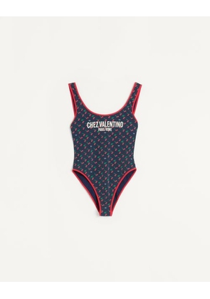 Valentino Lycra Swimsuit With Cherryfic Print Woman NAVY/CHERRY RED L