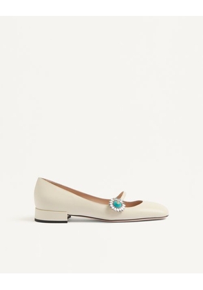 Valentino Garavani Mary-Jane Preshoes Ballerina In Kidskin With Jewel Button 20Mm Woman IVORY/CRYSTAL/TURQUOISE 35