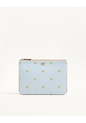 Valentino Garavani Valentino Garavani VLogo Signature pouch in grainy calfskin with Le Chat de la Maison print Man AZURE/IVORY UNI