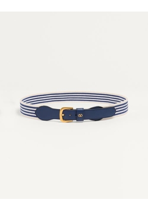Valentino Garavani Vlogo Signature Calfskin Belt 35 Mm Man WHITE/BLUE/WORKER 085