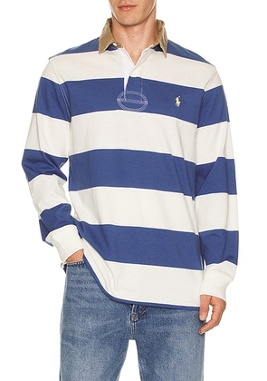 Polo Ralph Lauren Long Sleeve Collared Rugby Shirt in Old Royal & Trophy Cream - Blue. Size S (also in XXL/2X).
