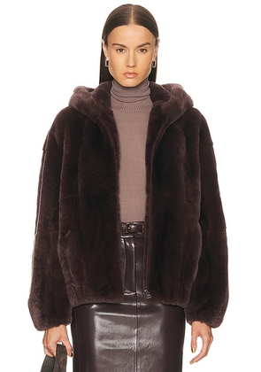 Yves Salomon Hooded Reversible Jacket in Deep Grenat - Brown. Size 38 (also in 40).