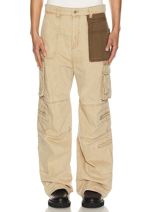 WE11DONE Washed Cargo Trousers in Beige - Brown. Size L (also in M, S).