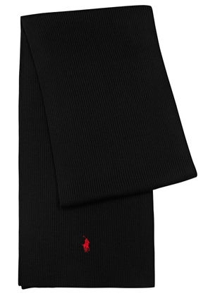 Polo Ralph Lauren Logo-embroidered Ribbed Wool Scarf - Black - One Size
