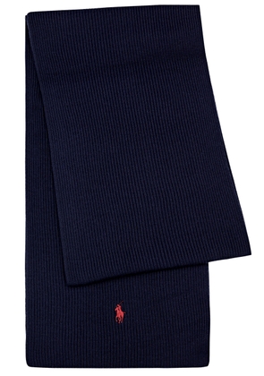 Polo Ralph Lauren Logo-embroidered Ribbed Wool Scarf - Navy - One Size