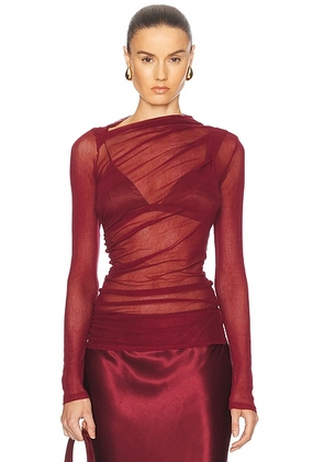 Enza Costa Long Sleeve Slash Top in Ruby - Burgundy. Size S (also in ).