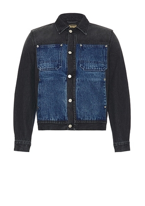 Aries Colourblocked Denim Work Jacket in Black & Blue - Denim-Dark. Size S (also in ).