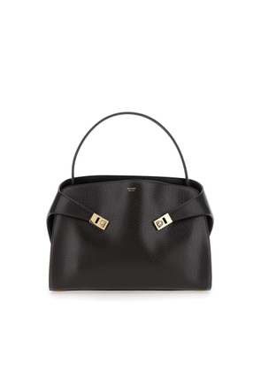 Ferragamo Hug Brown Shoulder Bag With Logo Printed On Front In Grained Leather Woman