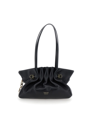 Ferragamo Black Crossbody Bag With Embossed Logo Lettering On The Front And Gancini In Leather Woman