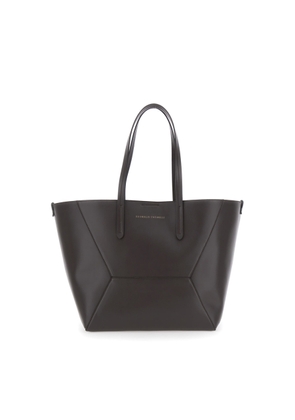Brunello Cucinelli Brown Tote Bag With Logo Lettering On The Front And Geometric Panels Design In Leather