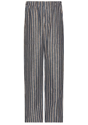 Bottega Veneta Bold Cotton Linen Stripe Wide Leg Trousers in Blue  Khaki  & Black - Blue. Size 52 (also in ).