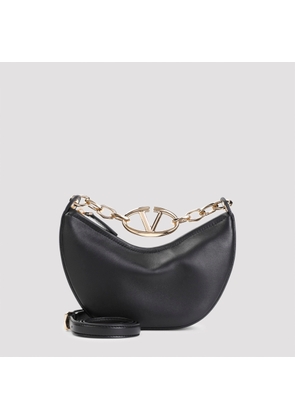 Valentino Garavani Black Leather Small Hobo Vlogo Moon Handbag
