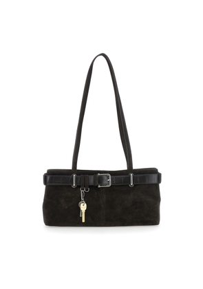 Osoi Brown Shoulder Bag With Belt Detail And Pendant Keys In Suede