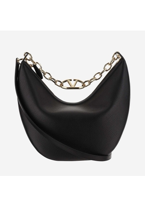 Valentino Garavani Black Leather Medium Hobo Vlogo Moon Shoulder Bag