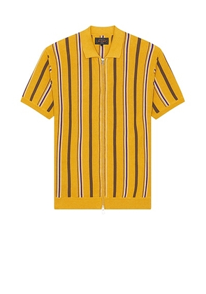 Beams Plus Zip Knit Stripe in Mustard - Yellow. Size L (also in S).