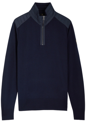 Belstaff Kilmington Half-zip Panelled Wool Jumper - Navy - S