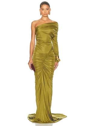 Atlein One Sleeve Ruched Gown in Vert Militaire - Green. Size 40 (also in 36).