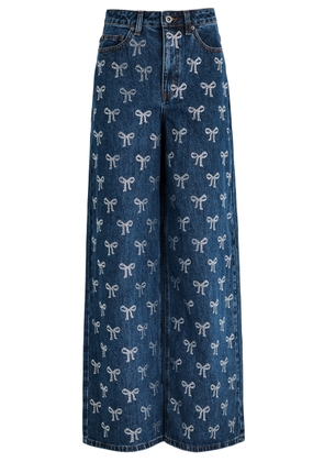 Self-portrait Bow-embellished Wide-leg Jeans - Denim - 26 (W26 / UK8 / S)