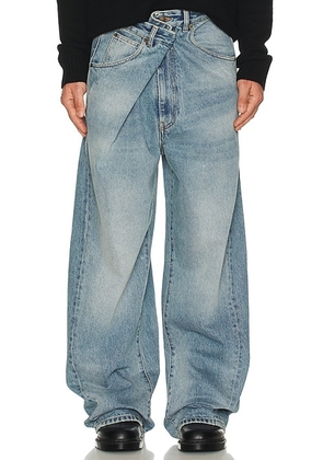 DARKPARK Ined Fold Over Denim Pants in Light Wash - Blue. Size 31 (also in 32, 33).