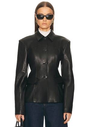 EAVES x Coco Aina Leather Cinched Jacket in Black - Black. Size M (also in S, XL, XS, XXS).