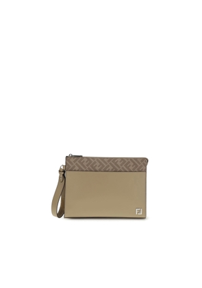 Fendi Leather And Ff Canvas Clutch
