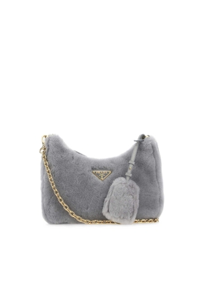 Prada Light Grey Shearling Shoulder Bag