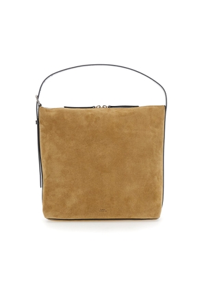 A.P.C. vera Beige Shoulder Bag With Top Handle And Zip Closure In Suede