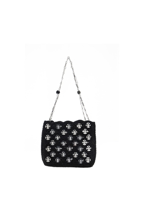 Paco Rabanne Iconic 1969 Black Shoulder Bag With Embedded Metallic Discs In Raphia