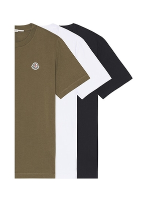 Moncler Short Sleeve Tee 3 Pack in Blue  Olive Green  & White - White,Black,Olive. Size S (also in ).