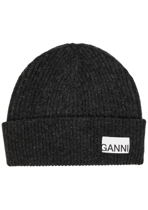Ganni Ribbed Wool-blend Beanie - Grey - One Size