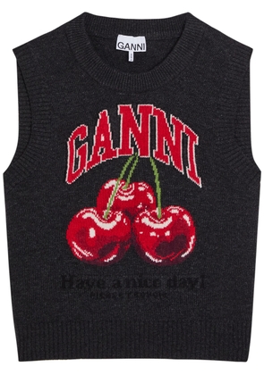 Ganni Logo-intarsia Wool-blend Vest - Black - XL (UK16 / XL)